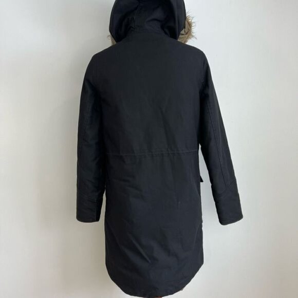 Elvine Women’s Small Black Long Overcoat Parka Jacket Faux Fur Hooded - Picture 4 of 10